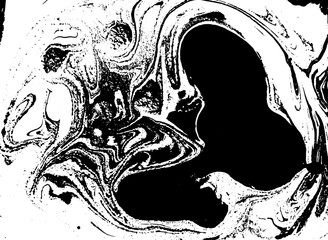 Black and white liquid texture. Watercolor hand drawn marbling illustration. Abstract vector background. Monochrome marble pattern.