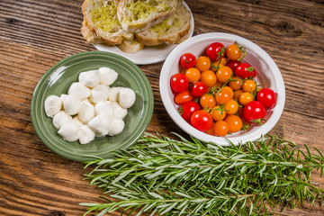 Bread tomatoes and cheese ingredients