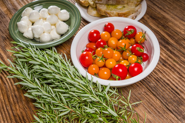 Bread tomatoes and cheese ingredients