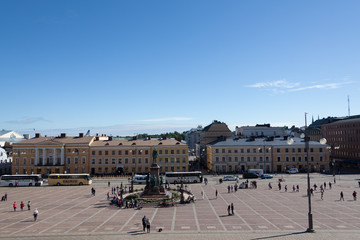 Fountain and scenery, haven, Helsinki at blue sky, Cathedral