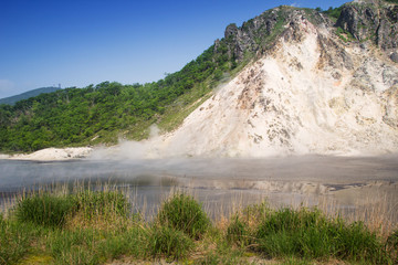 Oyunuma mountain and hot spring lake at Noboribetsu, Hokkaido