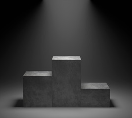 Empty concrete podium on spotlight background. 3D rendering.
