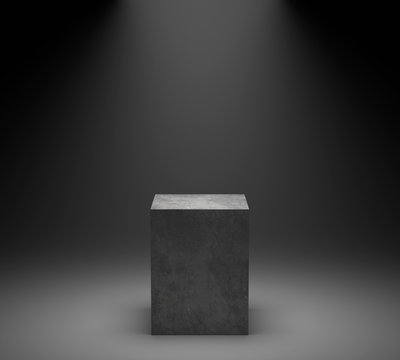 Empty concrete podium on spotlight background. 3D rendering.
