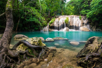 Waterfall in Thailand name Erawan in forest at Kanchanaburi provience