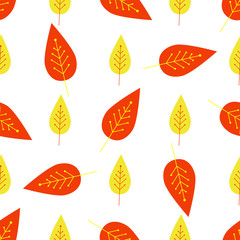 Seamless autumn background. Botanical vector pattern. The leaf fall. Colorful leaves on a white background