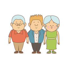 Family cartoon concept represented by grandparents with son icon. Isolated and Colorful illustration.