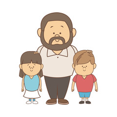 Happy Dad his son and daughter. Vector illustration of a flat design.