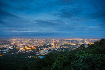night view of city of Chiangmai , Thailand