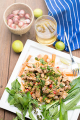 Hot and Spicy Grilled Pork Salad. Thai Beef Salad Recipe. traditionally eaten in Northeast food of Thai flavors