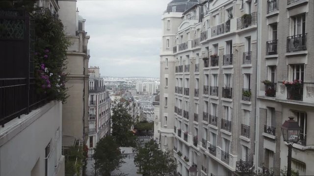 Establishing shot of a residential area in Paris, France