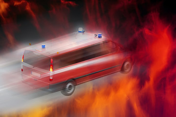 Abstract image of a fast-moving fire, a fire engine