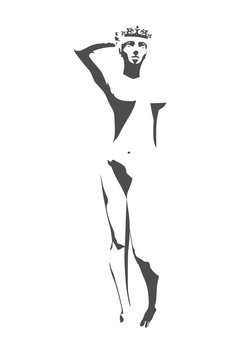 Sexy women silhouette with crown. Fashion mannequin of queen. Female figure posing.