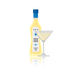 Vector flat icon of alcohol bottle with glass