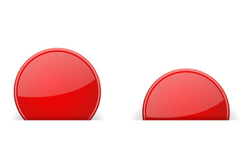 Round red labels partially hidden in paper holes, with transparent shadow