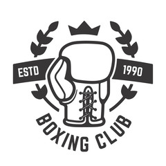 Boxing club emblem template. Boxing glove. Design element for label, brand mark, sign, poster. Vector illustration