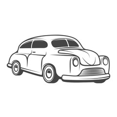 Retro car isolated on white background. Design element for logo, emblem, sign, brand mark.  Vector illustration