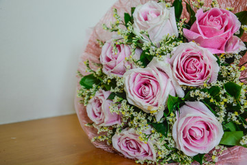 Pink roses bouquet. Love and relationship background. Valentine’s day lovers bouquet