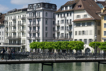 Lucerne Switzerland Bridge Over Water - 165254316