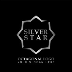 Octagonal Star With Silver Style Color on black background