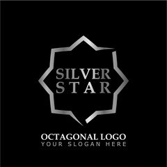 Octagonal Star With Silver Style Color on black background