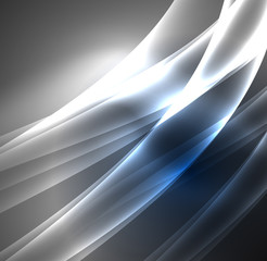 Energy lines, glowing waves in the dark, vector abstract background