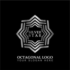 Octagonal Star With Silver Style Color on black background