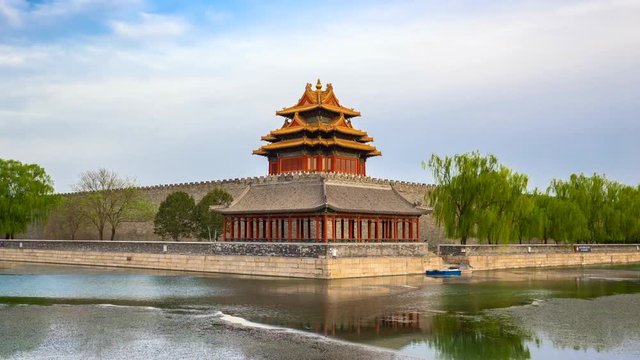 Time lapse video of Corner Tower at Forbidden city in Beijing, China