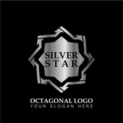 Octagonal Star With Silver Style Color on black background