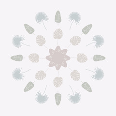 Trendy Round Tropical Leaves Decoration Element. Pastel Colored © Aylin Art Studio
