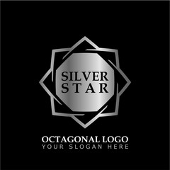Octagonal Star With Silver Style Color on black background