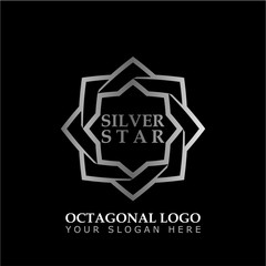 Octagonal Star With Silver Style Color on black background