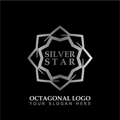 Octagonal Star With Silver Style Color on black background