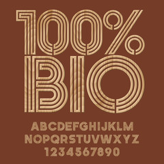 Vector set Alphabet Letters. Wooden Font. Logo Bio.