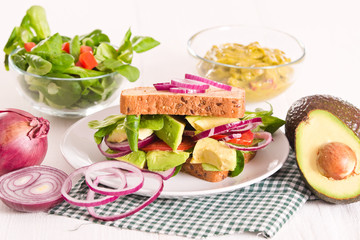Veggie toast with avocado.