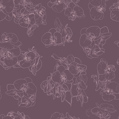 Flowers seamless pattern background line illustration orchids. Floral design elements.