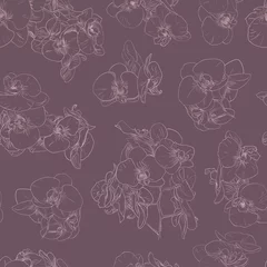Keuken foto achterwand Orchidee Bloemen naadloze patroon achtergrond lijn illustratie orchideeën. Bloemen ontwerpelementen.