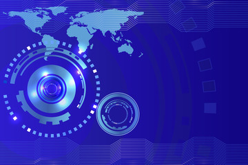 Digital business, futuristic technology with World Map on blue background. Illustration vector
