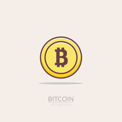 Bitcoin flat icon digital money. Bit coin electronic gold illustration. Market sign symbol