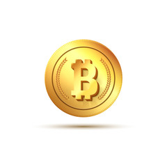 Golden coin bitcoin sign. Finance currency electronic money. Exchange business bitcoin icon