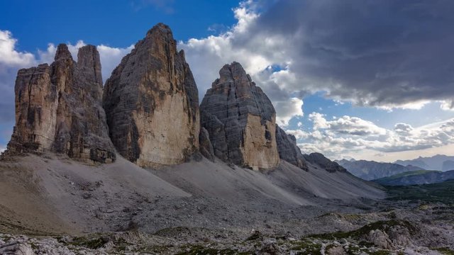 3 cime di Lavaredo time lapse at dusk in Dolomites