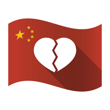 Isolated China flag with a broken heart