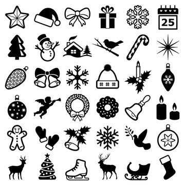 Christmas and winter icon collection - vector silhouette 