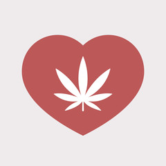 Isolated heart with a marijuana leaf