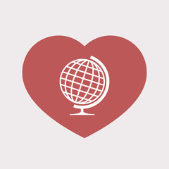 Isolated heart with  a table world globe