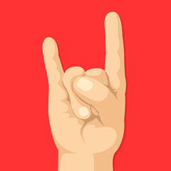 Rock on sign. Sign of the horns, rock and roll hand gesture. Vector illustration
