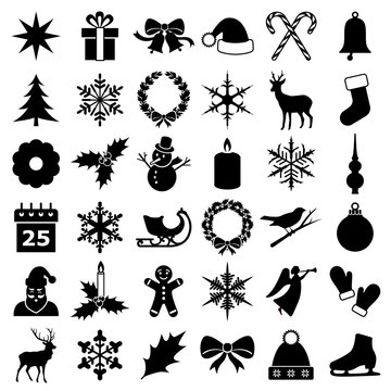 Christmas and winter icon collection - vector silhouette 