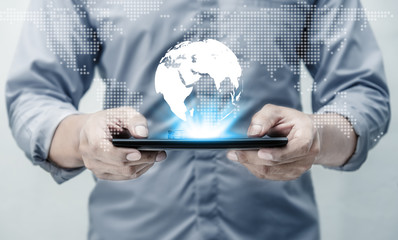 Technology people global world map network concept