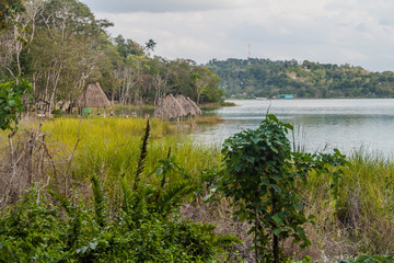 Fototapeta premium Huts at Peten Itza lake, Guatemala
