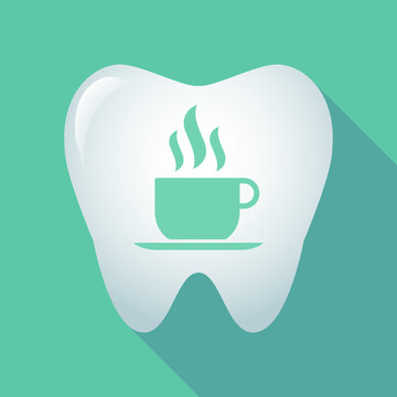 Long shadow tooth with a cup of coffee