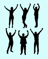 Happy male and female people silhouette. Good use for symbol, logo, web icon, mascot, sign, sticker design, or any design you want. Easy to use.